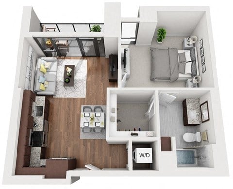 Floor plan for 1 bed, 1 bath, 742 sqft